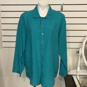 Flax Turquoise Button-Down Shirt